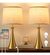 Hikczc Touch Table Lamp for Living Room Bedroom, 21" Table Lamps Set of 2 with USB C+A Ports, Tou...