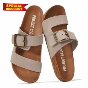 Project Cloud Leather Womens Sandals – Plush Insole Sandals for Women 2026 – Lightweight & Non Slip Slides & Women Footwear with Buckle (Balanced)