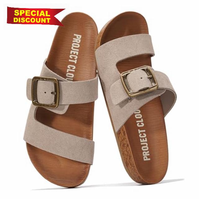 Project Cloud Leather Womens Sandals – Plush Insole Sandals for Women 2026 – Lightweight & Non Slip Slides & Women Footwear with Buckle (Balanced)