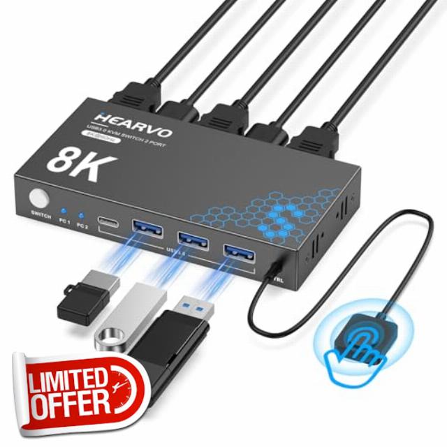 USB 3.0 HDMI KVM Switch 1 Monitor 2 Computers