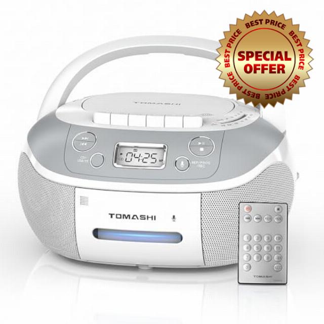 TOMASHI Portable CD Player Boombox with Cassette Player - AM FM Radio