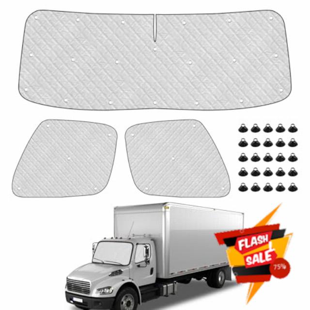 Freightliner Business Class M2 S2 2002-2026 Sun Shade | 3-Piece Van Window Covers with Thermal Insulation & UV Protection | Car Window Shades (Front Windshield & Side Covers)