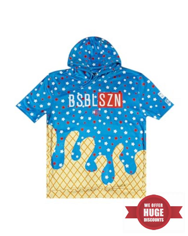 Baseball Lifestyle 101 BSBL SZN Men's Short Sleeve Hoodie with Front pouch pocket V2 Ice Cream Moisture Adult Sizes S - XL