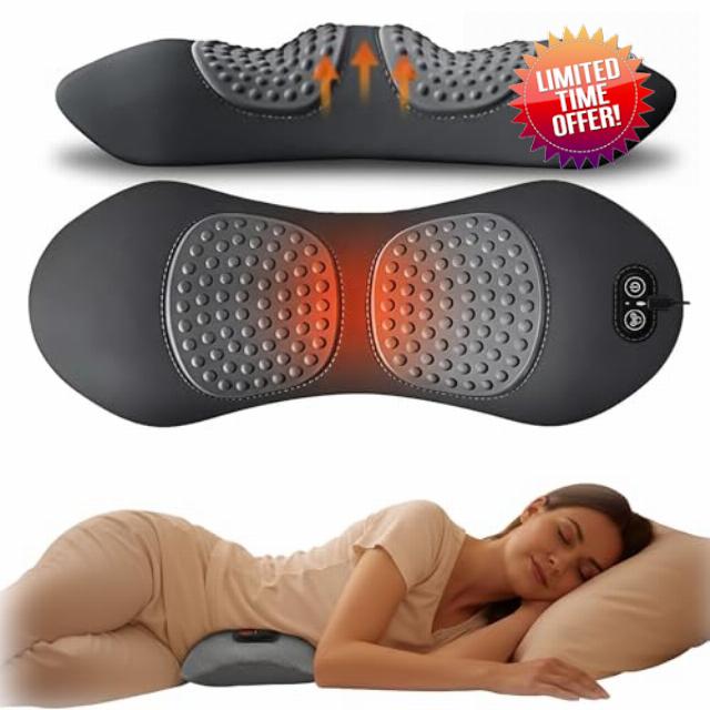 3-in-1 Electric Lumbar Support Pillow - Ergonomic Memory Foam Lower Back Massager with Traction Lifting/ Vibration Massage/ Heat Compress