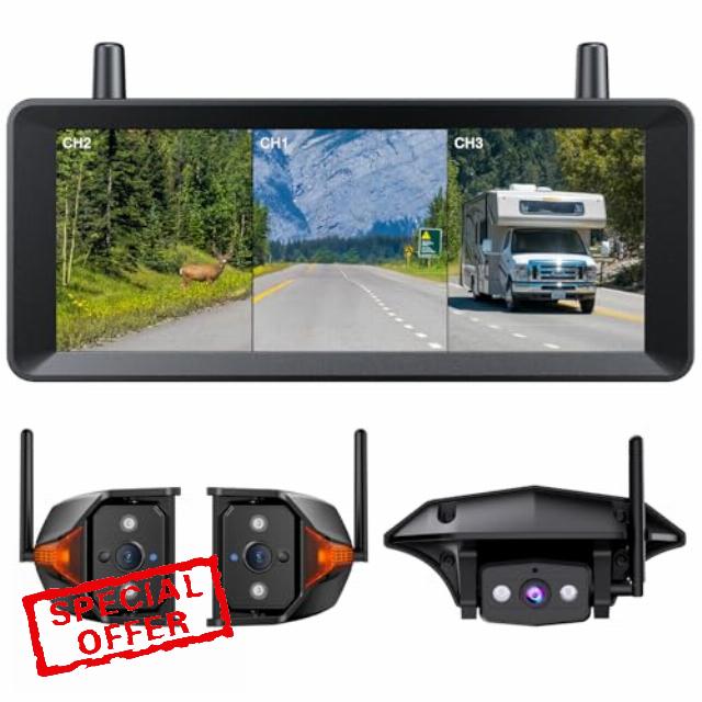 AUTO-VOX Wireless RV Backup Camera System: Rear and Side Coverage on a Large 7.2’‘ HD Monitor
