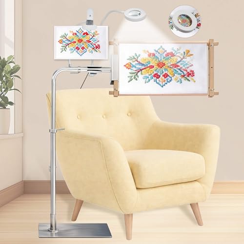 Adjustable Embroidery Stand & Cross Stitch Floor Stand with Lighted Magnifier