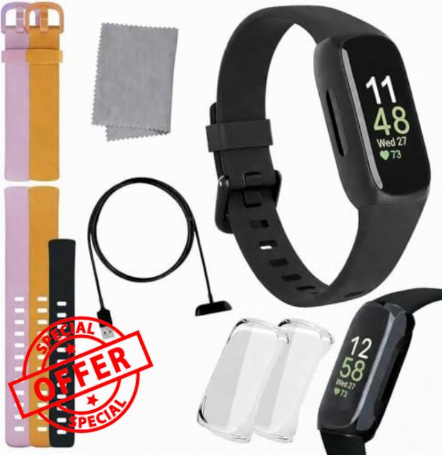 Fitbit Inspire 3 Health & Fitness Tracker Bundle - with Stress Management