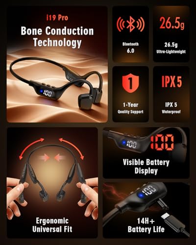 14H Playtime Bluetooth 6.0 Open-Ear Earbuds with Mic