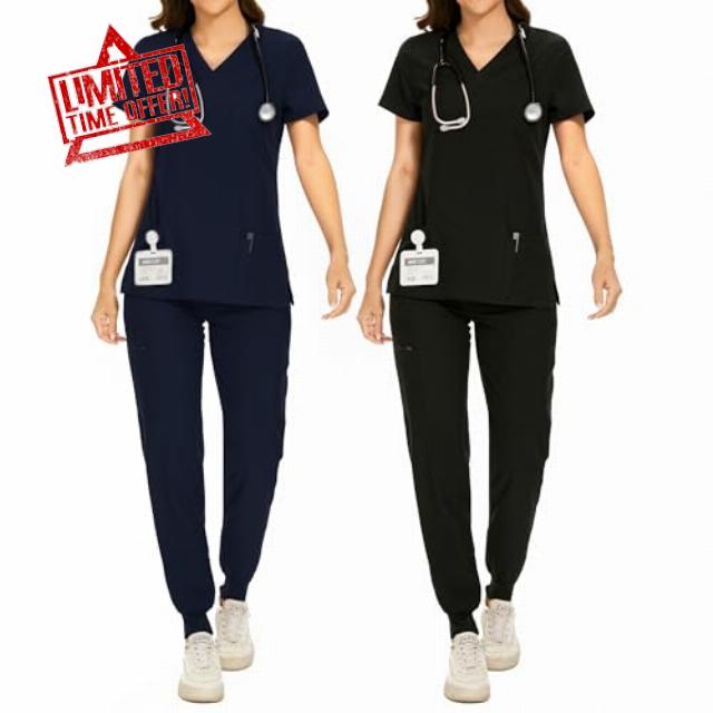 2 Pack Scrubs for Women Set - Stretch V-Neck Scrub Top & Jogger Pant with 8 Pockets (Previously COZYFIT)