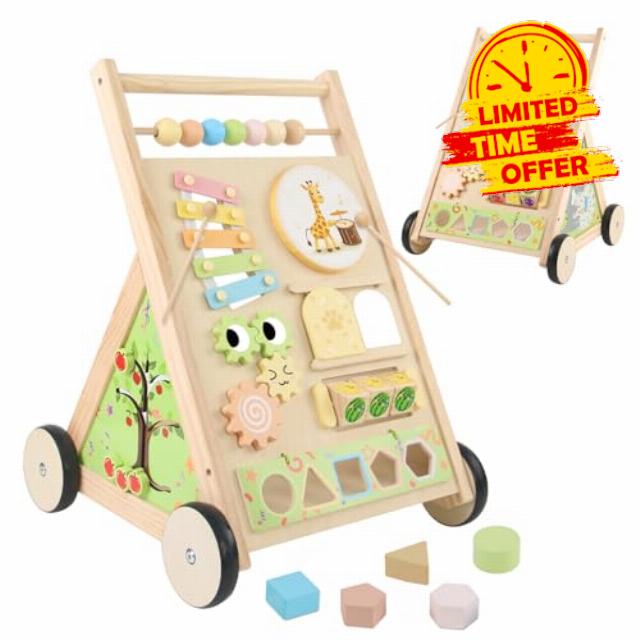 Wooden Baby Walker with Wheels Baby Push Walker for Boys Girls 6-12 Months Wooden Walker Activity Center Walking Toys for 1 Year Old Learning to Walk Sit to Stand Walker for Baby 12-18 Months Push Toy