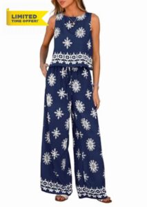 PRETTYGARDEN Women's 2026 Summer 2 Piece Lounge Sets Boho Floral Tank Tops Flowy Wide Leg Pants Travel Beach Vacation Outfits