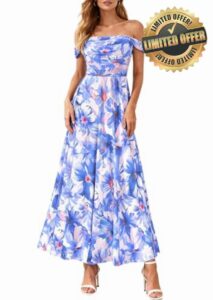 PRETTYGARDEN Womens Off Shoulder Maxi Summer Dresses 2026 Elegant Mesh Aline Swing Ruched Flowy Cocktail Wedding Guest Dress
