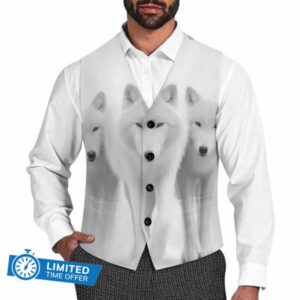 Wolf Men's Suit Vests Formal Dress V-Neck Waistcoat Slim Fit Top for Wedding Casual