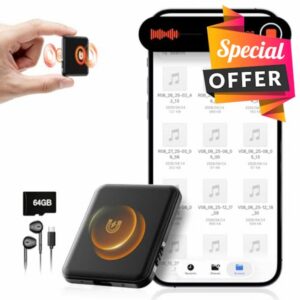 Voice Activated Recorder 64GB - Double-Sided Magnetic with AI Noise Reduction