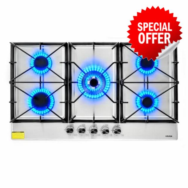 VEVOR 36 inch Gas Cooktop 5 Burners Gas Stove Top
