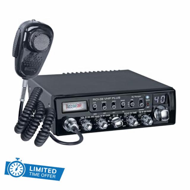 Ranger RCI-39VHP Plus 10 Meter Amateur Radio 80W PEP High Power AM Mode SRA-198NC Noise Cancelling Mic Black Chrome Front Panel Auto SWR & LED Warning Alert Echo