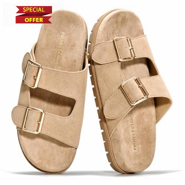 Project Cloud Genuine Leather Womens Sandals Comfortable & Non-Slip Slides for Women - Plush & Soft Insole Ladies Sandals Women Footwear (Lanura)
