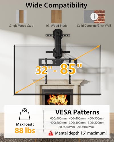 Electric Above Fireplace TV Wall Mount with Height Adjustable