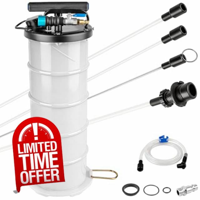 6.5L Oil Extractor Pump - Pneumatic/Manual Automotive Fluid Extractor with Extended Suction Hoses & Brake Bleeding Hose for Oil/Fluid Change