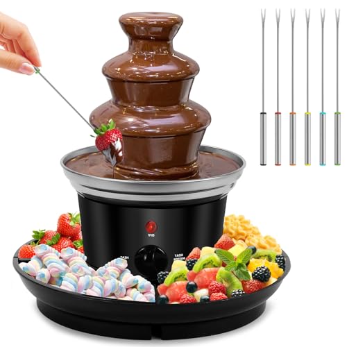 3-Tier MINI Chocolate Fountain with 6PCS Fondue Fork and Removal Tray for Fruits/Nuts/Treats