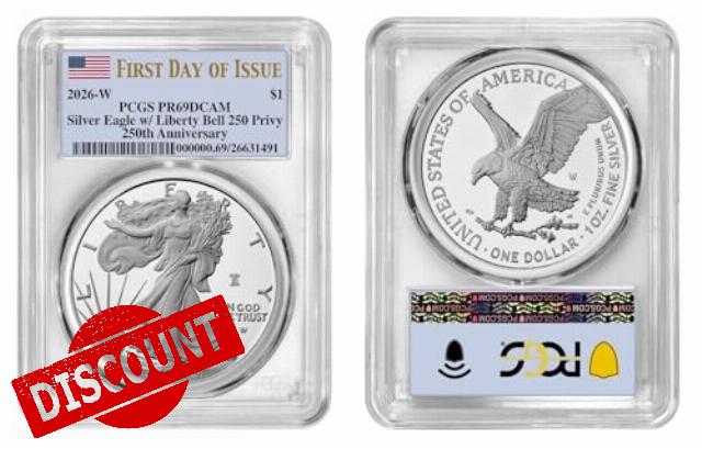 2026-W Silver Eagle $1 Liberty Bell 250 Privy PCGS PR69DCAM
