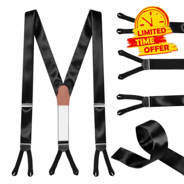Twistover Silk Formal Tuxedo Suspenders for Men Y-Back Interlocked Silk Braces Formal Button End Braces for Tuxedo Pants