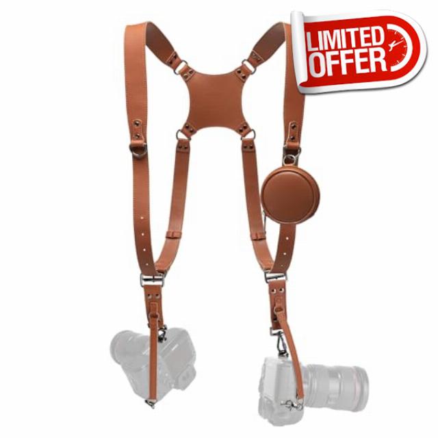 Dual Camera Harness for 2 Cameras Leather Camera Shoulder Strap for DSLR/SLR Camera Straps for Photographers