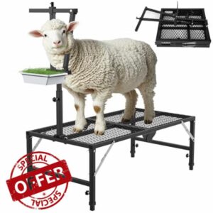 Foldable Goat Miliking Stand - 51x23 inch Metal Livestock Stand with Removable Feeding Tray
