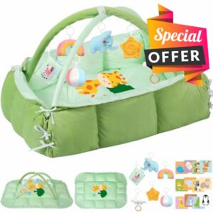5-in-1 Tummy Time Mat Baby Activity Gym with Cartoon Pattern