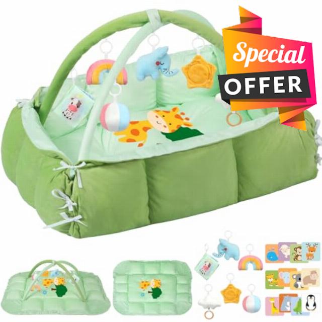 5-in-1 Tummy Time Mat Baby Activity Gym with Cartoon Pattern
