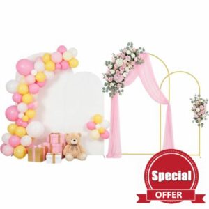 Arttown Arch Backdrop Stand and Cover Set 7.2FT and 6FT Wedding Arch Backdrop Stands and Matching White Cover Set Suitable for Wedding Celebration Birthday Party Graduation Ceremony Event Decoratio