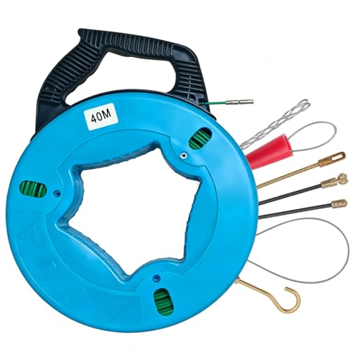 Electrical Cable Running Rod with 7 Leader Tips & Steel Reel Stand