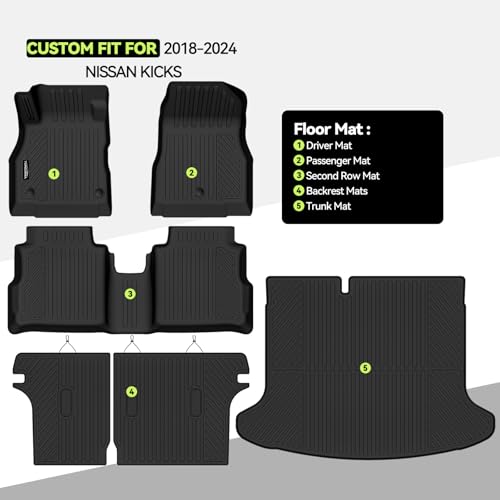 All Weather TPE Floor Liners and Trunk Mat and Backrest Mats Protectors for Nissan Kicks Waterproof Interior Accessories