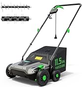 TIECTOWN 14-Inch 13.5 Amp 2-in-1 Electric Dethatcher and Scarifier with 11.5-Gallon Collection Ba...