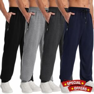 4 Pack Mens Sweatpants Mens Athletic Joggers Pants with Zipper Pocket and Drawstring Workout Sweatpants