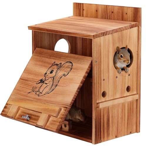 Carbonized Pine Nesting Box with Feeding Zone and Nesting Chamber