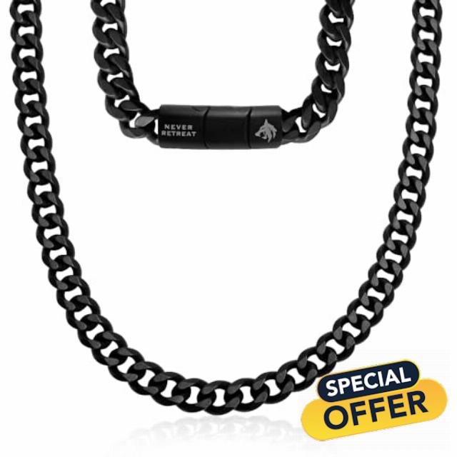 Hero Company Never Retreat Alpha Wolf Black Chain Necklace for Men - Helps Pair Veterans With A Service Dog Or Shelter Dog
