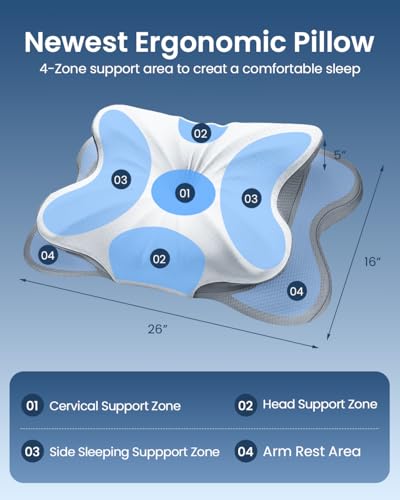 Ergonomic Orthopedic Cooling Neck Pillow for Side Back Stomach Sleepers