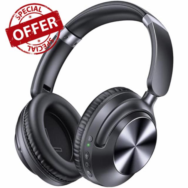 TAGRY Hybrid Active Noise Cancelling Headphones 100H Playtime Wireless Over Ear Bluetooth Headphone with Fast Charging Hi-Res Audio Comfort Earcups Headsets for Travel Home Office Phone PC Black