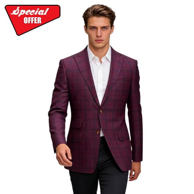 Men's Casual Plaid Blazer with Peak Lapel 2 Button Ticket Pocket for Weddings and Office Wea