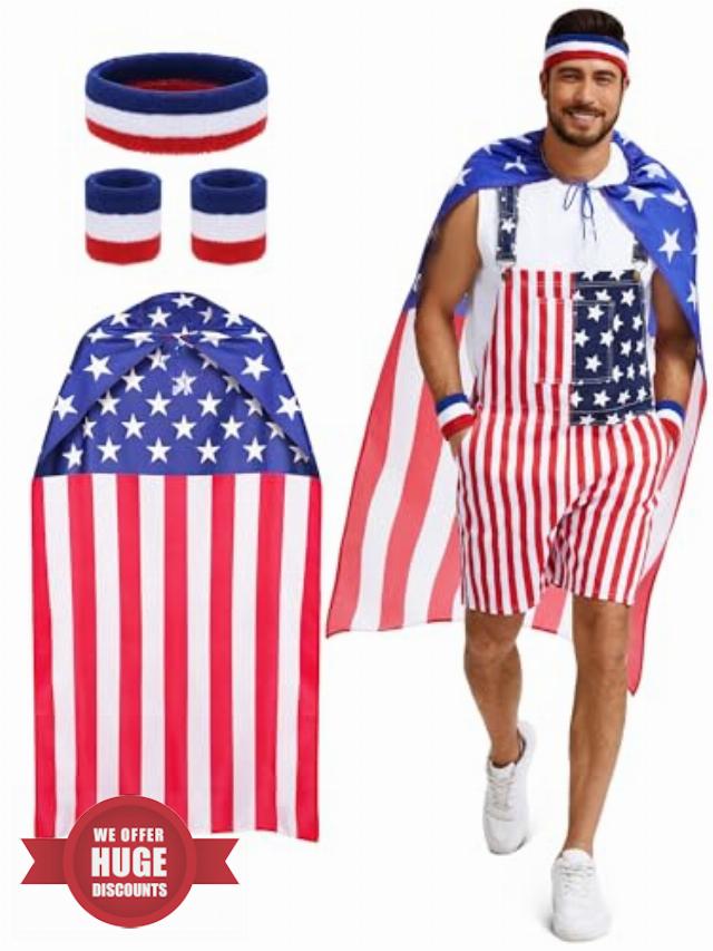 Ultrafun Mens American Flag Overalls