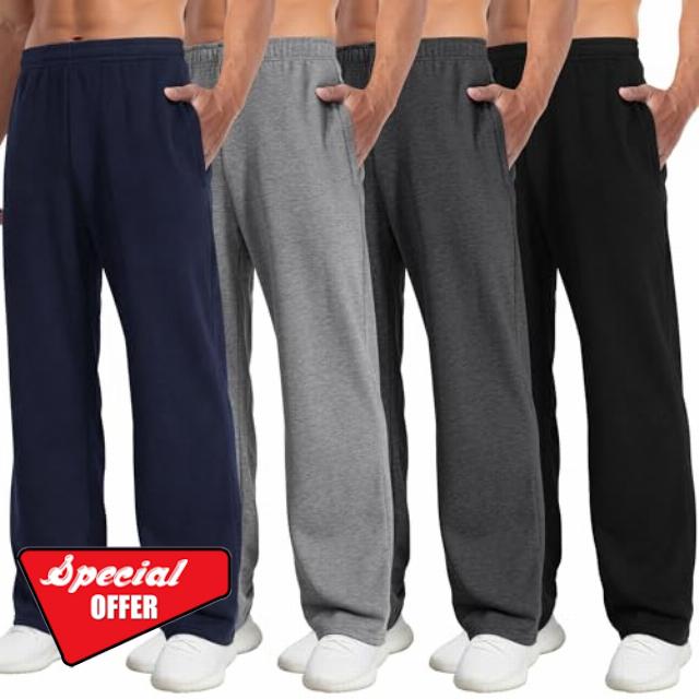 4 Pack Mens Sweatpants Athletic Joggers Mens Workout Open Bottom Lightweight Sweat Pants with Pockets