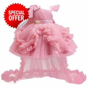 IBAKOM Baby Flower Girl One Shoulder High-Low Formal Wedding Dress 18M-9T Toddler Birthday Pageant Prom Party Ball Gow