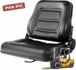 Universal Forklift Seat with Precision Pre-Drilled Multi-Hole Base (9"/11"/11.8") -Heavy Duty Waterproof PVC Replacement Seat - 6" Sliding Adjustment & 120° Recline for Tractors