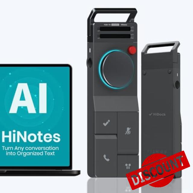 HiDock P1 AI Voice Recorder: Smart Voice Recorder Work with Bluetooth Earbuds Portable Digital Recording Device BlueCatch Tech Meeting Transcription Summary Playback HiNotes Control 64GB(Space Gray)