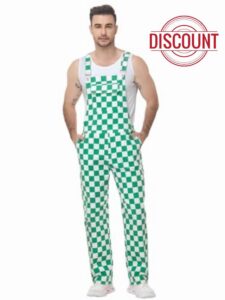 Checkered Denim Bib Overalls for Men – Long Work Jean Overalls with Adjustable Shoulder Straps