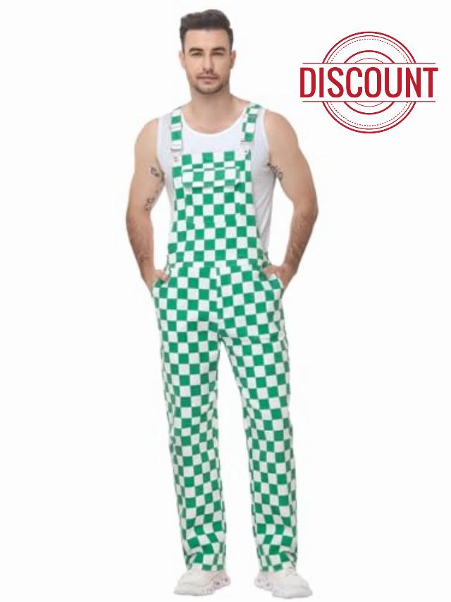 Checkered Denim Bib Overalls for Men – Long Work Jean Overalls with Adjustable Shoulder Straps