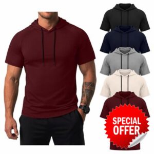 5 Pack Men's Big and Tall Hoodies Short Sleeve Sweatshirt Loose Fit Workout Tops Shirts Casual Pullovers Summe