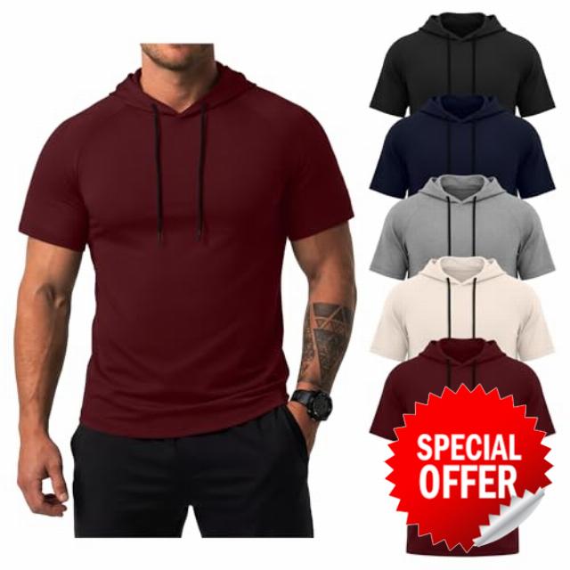 5 Pack Men's Big and Tall Hoodies Short Sleeve Sweatshirt Loose Fit Workout Tops Shirts Casual Pullovers Summe