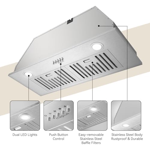 Stainless Steel Kitchen Exhaust Fan Hood with Bright LED Light